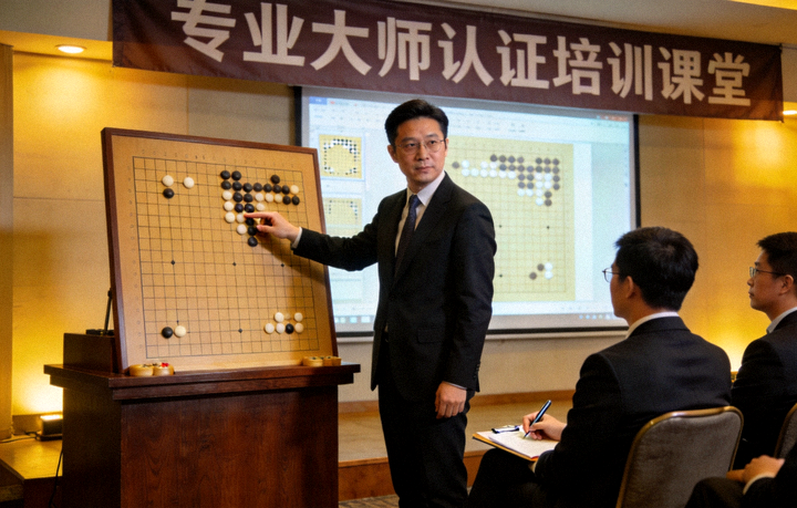 专业大师认证培训课堂，讲师在演示棋局推演